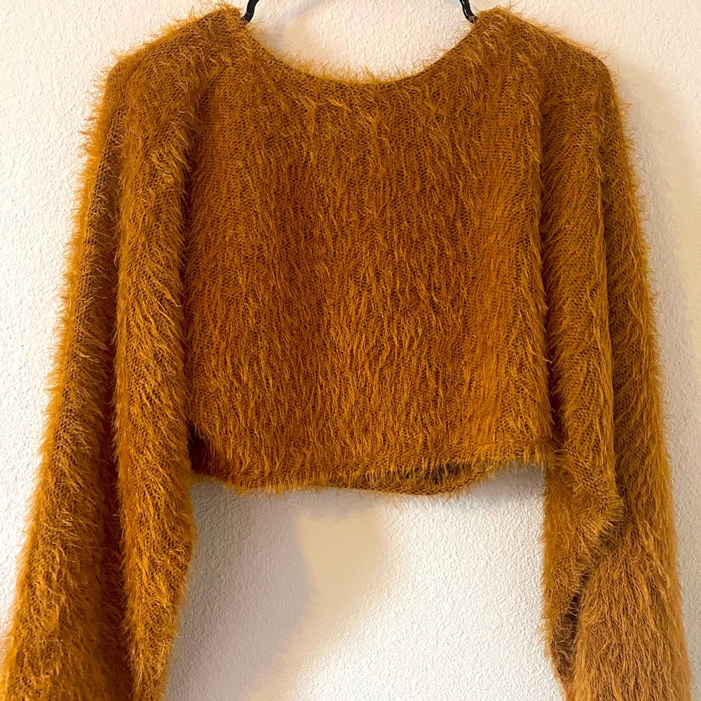 Camel colored long sleeve crop top
